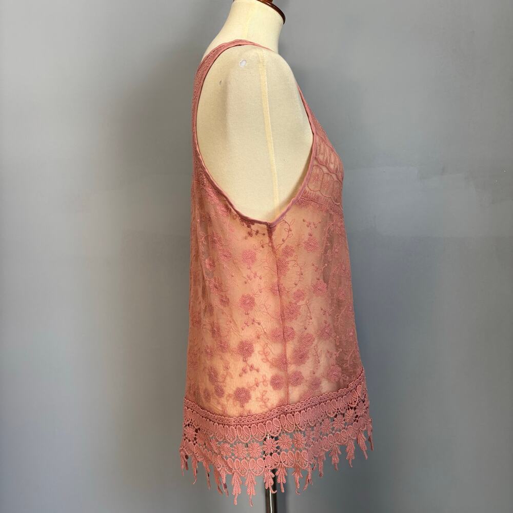 Haute Monde Pink Lace Cottagecore Cami Top Coquette Y2K Boho Mesh Fairycore M - Picture 5 of 6